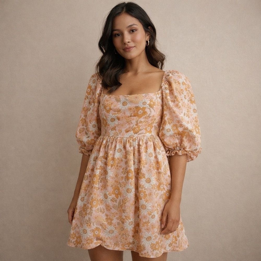 Storia Whimsical Floral Mini Babydoll Dress Fairycore Cottagecore Boutique Mediu